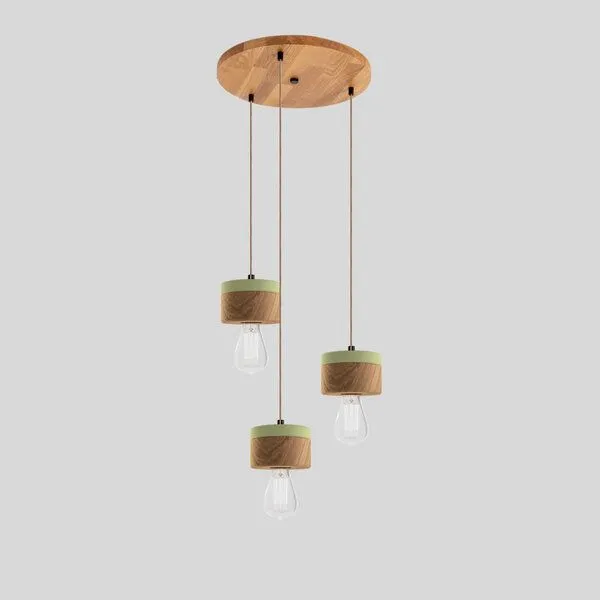 ALMUT von Wildheim ALMUT von Wildheim 3er Pendelleuchte im skandinavischen Design aus Eichenholz, Wasabigrün, – Produktbild 1 von 4