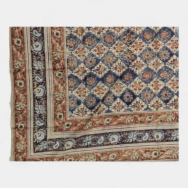 Der Lindwurm Der Lindwurm Kalamkari- Tuch (110x110 cm), Handdruck mit Pflanzenfarben, Rot/blau, – Produktbild 2 von 2