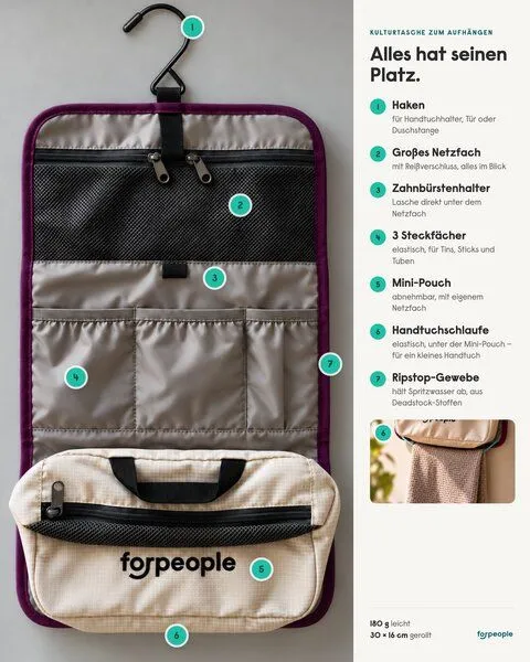 forpeople forpeople Kulturtasche zum Aufhängen – mit abnehmbarer Mini-Pouch – Produktbild 4 von 4