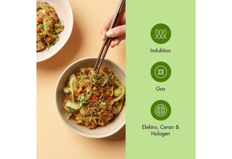 Reishunger Reishunger Wok Premium aus Edelstahl – Für alle Herdarten, Edelstahl (Wok mit Glasdeckel), für Induktions-, Ceran- oder Gasherd – Produktbild 3 von 5