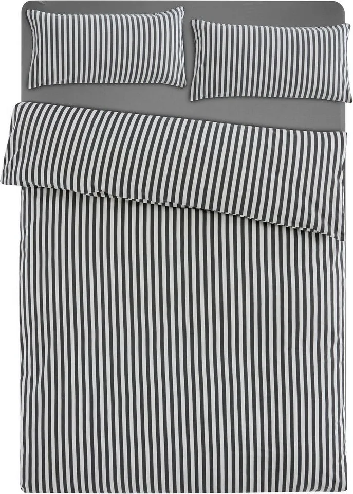 LeGer Home by Lena Gercke Bettwäsche Linnea, Flanell, 2 teilig, aus 100% Baumwolle, Streifendesign, Grau, – Produktbild 3 von 8