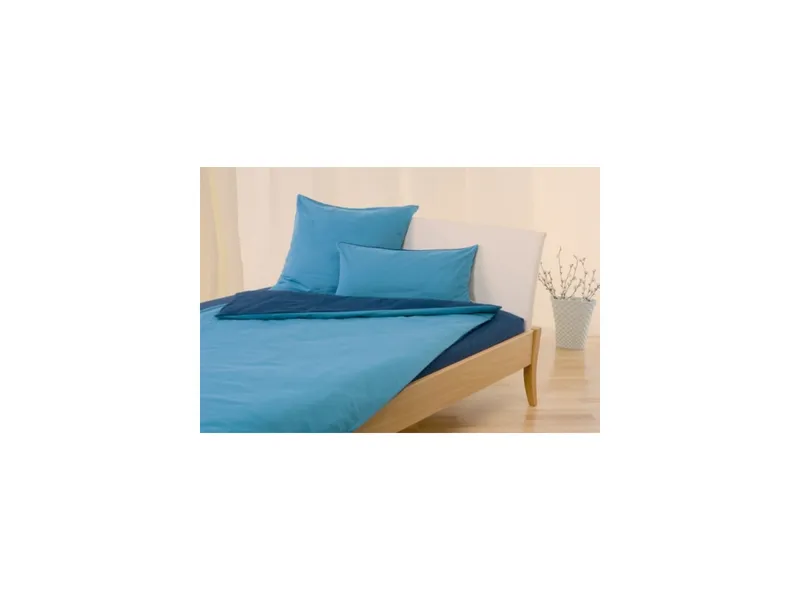 Cotonea Biber-Wendebettwäsche Bio-Baumwolle azurblau-türkis Set 155x220 / 40x80 cm, Blau, – Produktbild 1 von 1