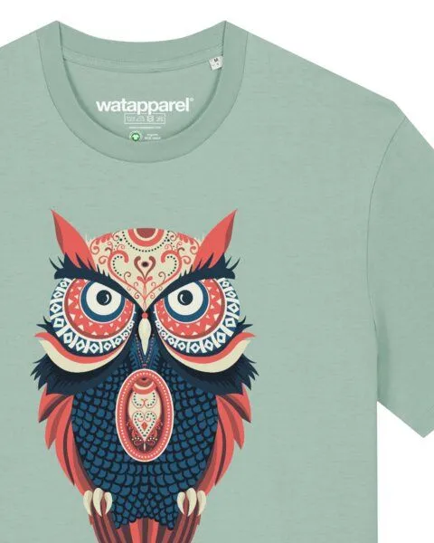 watapparel watapparel T-Shirt Unisex Colorful Owl, Aloe, – Produktbild 3 von 4