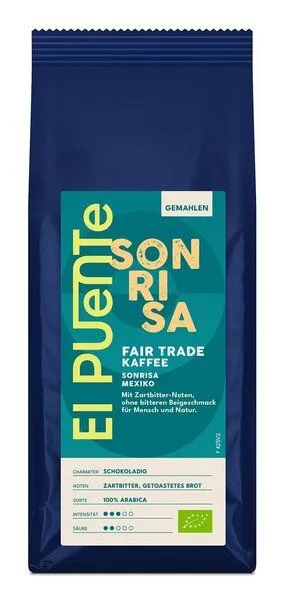 El Puente El Puente Sonrisa - Bio-Kaffee gemahlen 250 g | Fair Trade | Bio-zertifiziert | Vegan | Glutenfrei, Mehrfarbig, – Produktbild 1 von 1