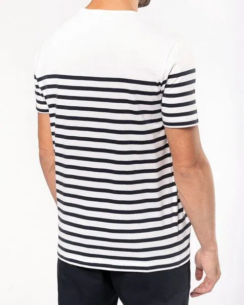 YTWOO YTWOO Nachhaltiges Herren-T-Shirt mit Rundhalsausschnitt im Marine-Stil, Weiß/navy gestreift, – Produktbild 2 von 4