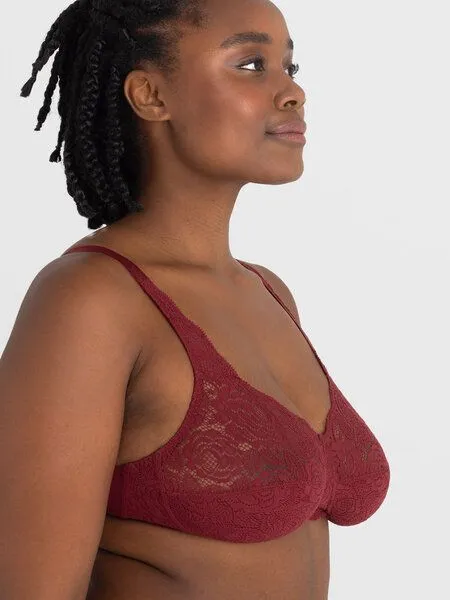 erlich textil erlich textil Paula bügelloser BH mit Spitze aus Polyamid, made in Europe, Weinrot, – Produktbild 2 von 5