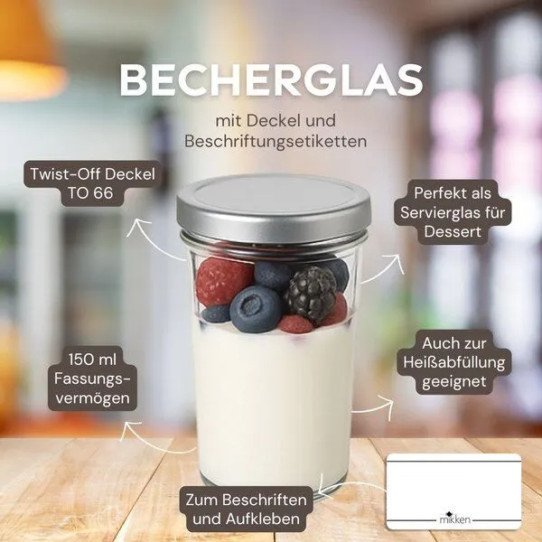 mikken mikken 100 Dessertgläser 150 ml Einmachgläser mit Schraubdeckel, Silber, – Produktbild 2 von 3