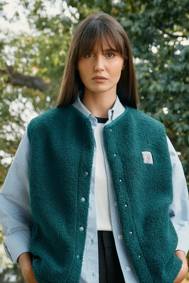 Zèta Zèta Damen vegan Weste Sherpa Waldgrün, Dunkelgrün, – Produktbild 2 von 2