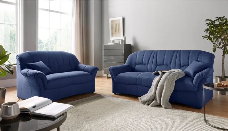 DOMO collection Polstergarnitur Bahia zeitlos & elegantes Sofa, bequem, (Set), 3-Sitzer & 2-Sitzer-Set, Blau, – Produktbild 3 von 5