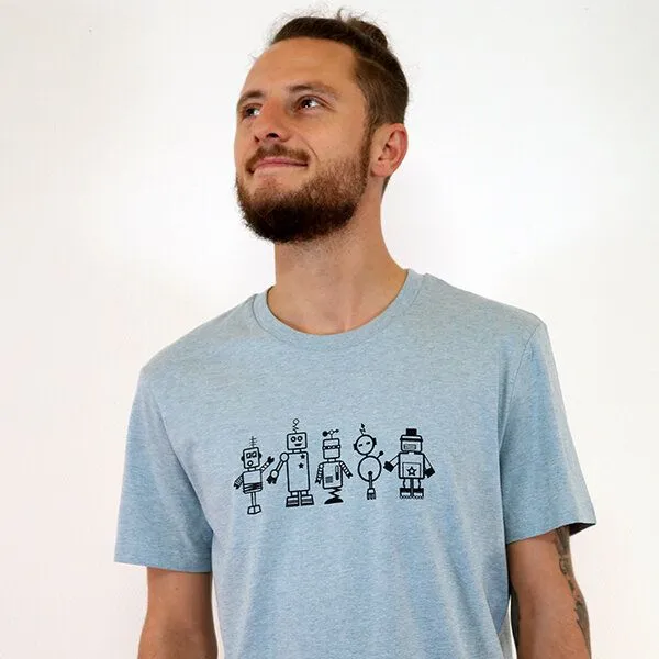 Spangeltangel Spangeltangel T-Shirt "Roboter", Herrenshirt, bedruckt, Handsiebdruck, Hellblau, – Produktbild 1 von 3