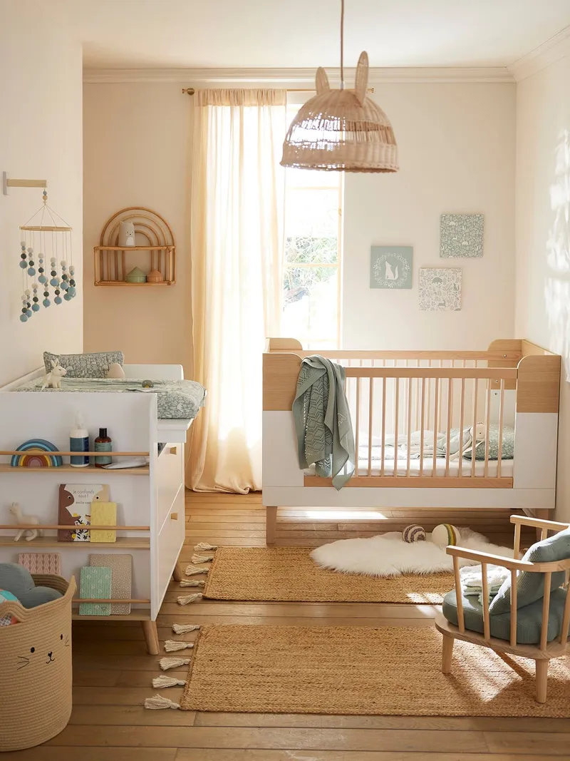 Vertbaudet Musselin-Vorhang mit Tunnelzug lichtdurchlässig halb Kinderzimmer, Hellbeige, – Produktbild 3 von 4