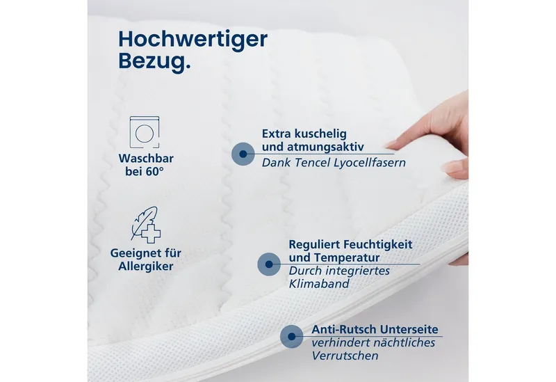 AM Qualitätsmatratzen, Topper Latex RG65, Premium Matratzenauflage Latex-Topper, Besonders Langlebig, 6 cm hoch, Latex, 80x200 cm, Weiß, – Produktbild 5 von 5