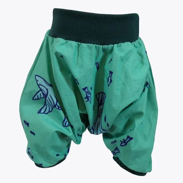 liebewicht liebewicht kurze Pumphose Sommerhose gemustert aus Biobaumwolle, Türkis gemustert/grün, – Produktbild 1 von 4