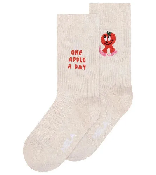 MELA MELA 2 Paar Ripp-Socken mit Stickerei "one apple a day", Mehrfarbig, – Produktbild 3 von 3
