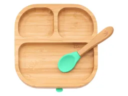 Bambuskind Bambuskind Kindergeschirr Teller mit Löffel und Saugnapf, aus Bambus Durchmesser 16 cm, 1,5 cm tief – Produktbild 1 von 1