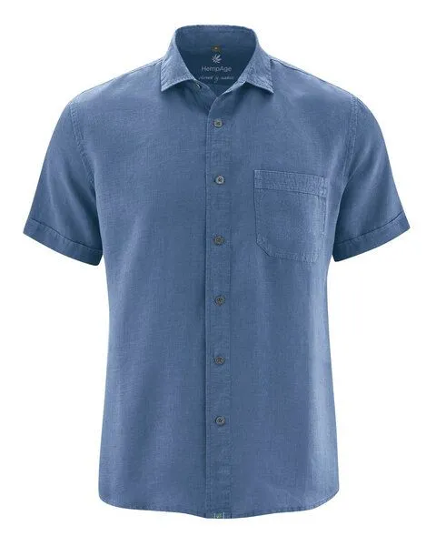HempAge HempAge 100% Hanf Kurzarmhemd Herren, Blueberry (blau), – Produktbild 2 von 4