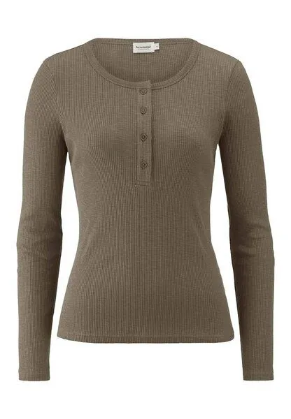 hessnatur hessnatur Longsleeve Henley Slim aus Bio-Baumwolle, Silbergrün, – Produktbild 3 von 4
