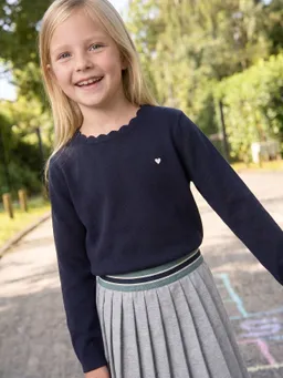 Vertbaudet Mädchen Pullover mit Herz-Stickerei & Wellenausschnitt BASIC – Produktbild 1 von 1