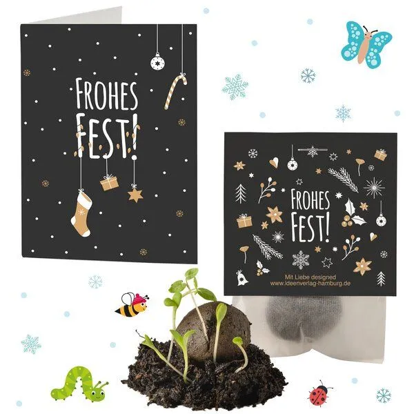 Ideenverlag Hamburg Ideenverlag Hamburg 10 „Frohes Fest“ Samenbomben im Tütchen mit Kaltkeimer-Saatgut + 10 Geschenk Grußkarten – Produktbild 2 von 8
