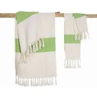 HängemattenGlück HängemattenGlück Hamamtuch/Strandtuch, handgewebt, flauschig, Bio-Baumwolle, GOTS-zertifiziert, 100x180cm, Weiß grün, – Produktbild 1 von 1