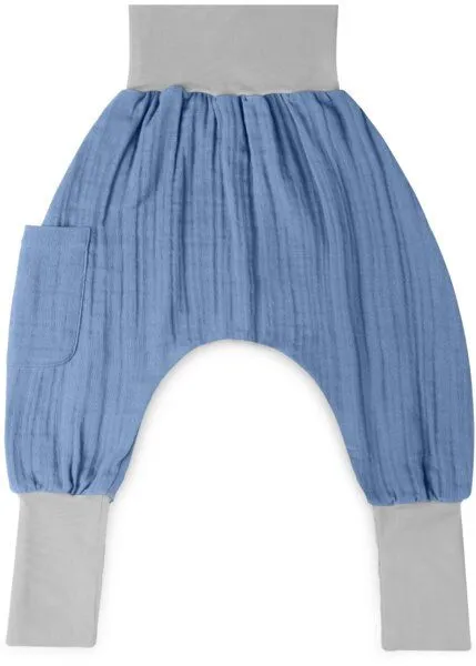 Mababu Mababu Musselin Pumphose | GOTS-zertifiziert | Bio-Baumwolle | Größen 1-5 Jahre | 4 Farben, Indigo blue/grey, – Produktbild 2 von 4