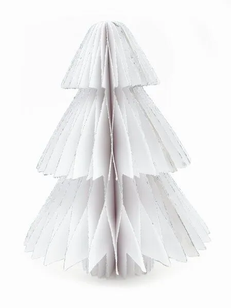 El Puente El Puente Papier-Tannenbaum "Honeycomb" | Fair Trade & Handmade aus Indien, Weiß,silber, – Produktbild 1 von 1