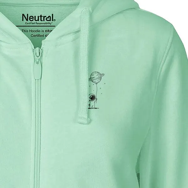 HANDGEDRUCKT HANDGEDRUCKT "Kosmokind" Frauen Zip Hoody Neutral, Dusty mint, – Produktbild 1 von 4
