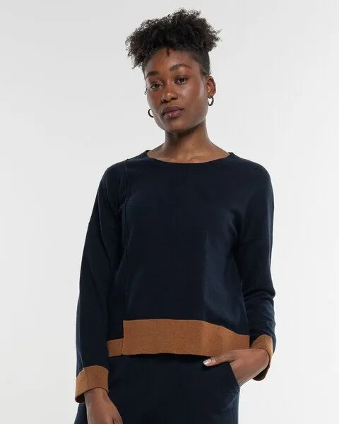 Alma & Lovis Alma & Lovis Feiner Strickpulli aus softem Bio-Baumwoll-/Woll-Mix | Cot-Wool Pullover, Old navy (dunkelblau), – Produktbild 1 von 3