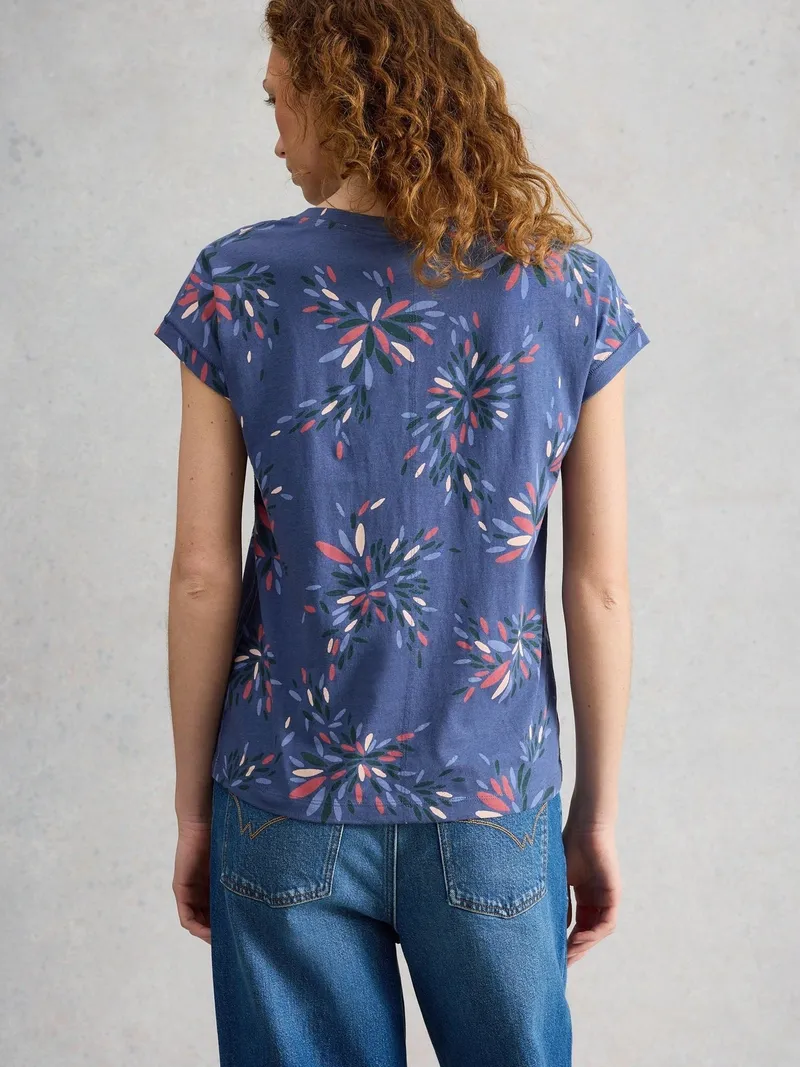 White Stuff T-Shirt Nelly mit Keilausschnitt - 52, Marineblau multi, – Produktbild 4 von 4