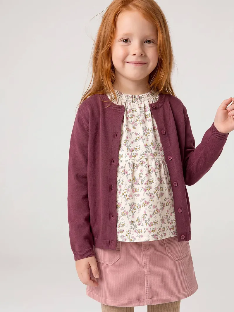 Vertbaudet Mädchen Strickjacke mit Glitzerherz BASIC, Pflaume, – Produktbild 2 von 3