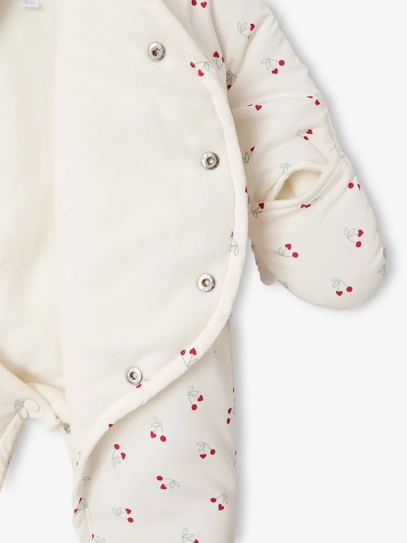 Vertbaudet Baby Winteroverall mit Kirschen-Motive und Kapuze, Wollweiß, – Produktbild 4 von 4