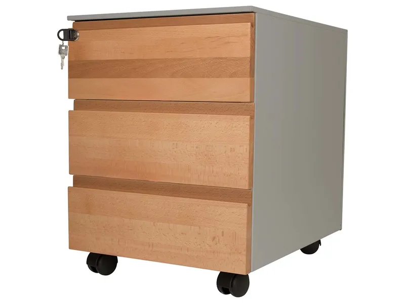 Memo Memo Rollcontainer "CONTACT" 3 SL, soft close, Buche geölt, B42xT53,3xH55 cm, Silber, – Produktbild 1 von 1