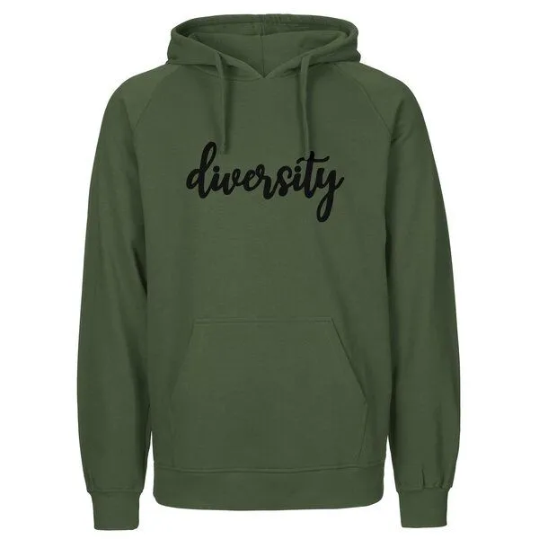 HANDGEDRUCKT HANDGEDRUCKT "diversity" Herren Hoody aus reiner Biobaumwolle (kbA), Military, – Produktbild 1 von 2