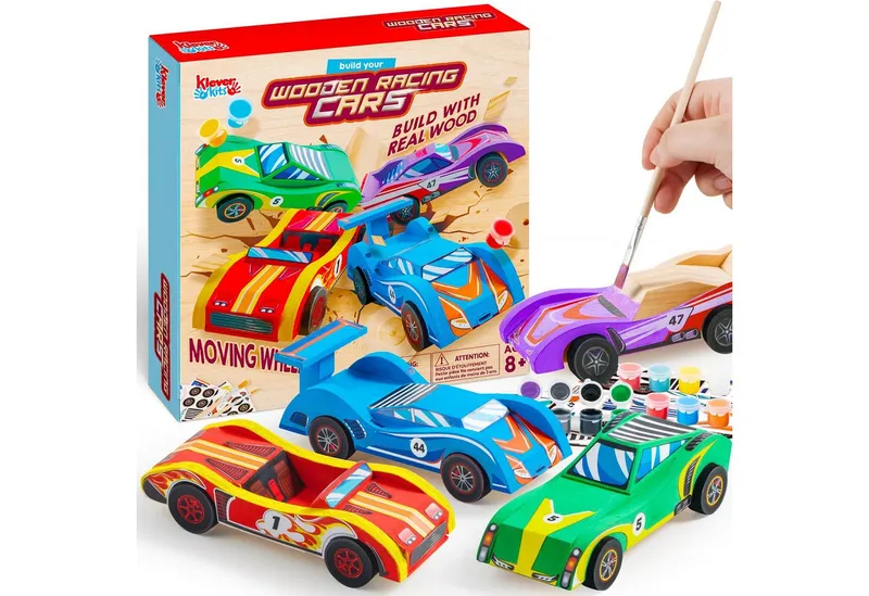 Klever Kits Bastelscheren Klever Kits 4 Stück Holz Auto Bastelset Kinder, (1-tlg) – Produktbild 1 von 5