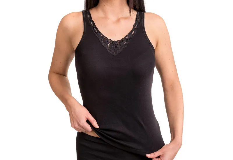 HERMKO Achseltop 1440 (Pack, 3er) mit Spitze, 100 % Bio-Baumwolle, Tank Top, Feinripp, Weiß, – Produktbild 3 von 4