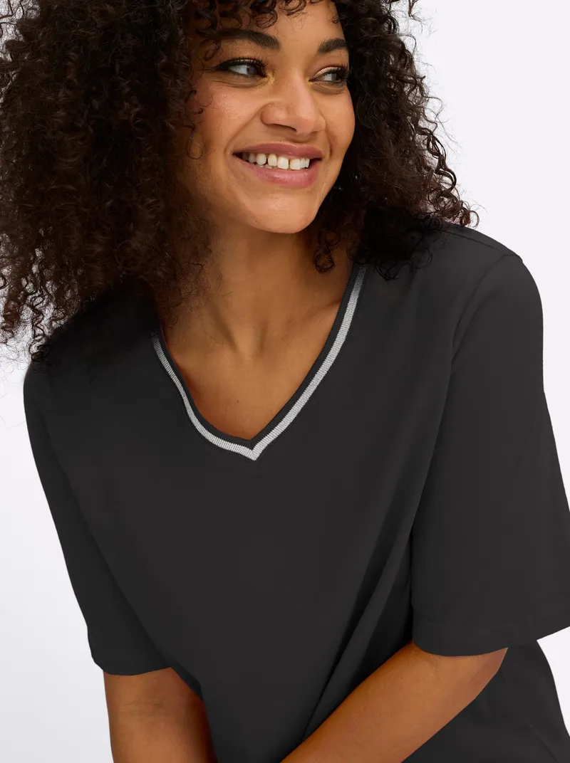 sheego V-Shirt schwarz, Schwarz, – Produktbild 2 von 2