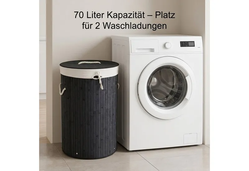 RELAXDAYS RELAXDAYS Wäschekorb Bambus rund (1 St), Schwarz, – Produktbild 2 von 5