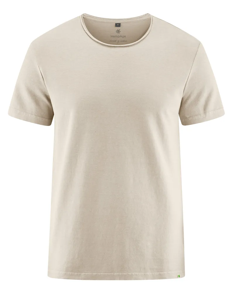 HempAge Hempage Herren vegan T-Shirt Mit Gerolltem Saum Thistle Beige, Beige, – Produktbild 1 von 2