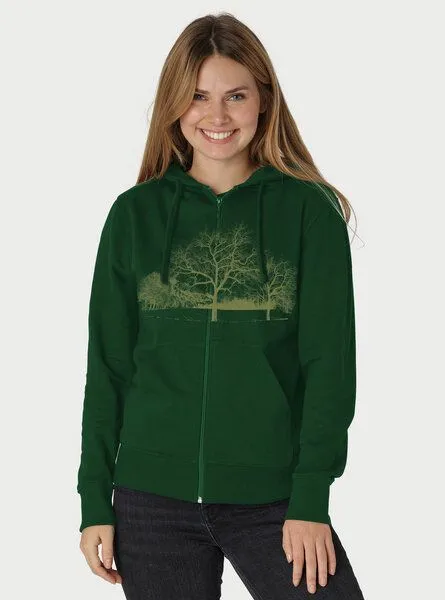 Peaces.bio - handbedruckte Biomode Peaces.bio - handbedruckte Biomode Zip-Hoodie Landscape Damen, Flaschengrün, – Produktbild 2 von 2
