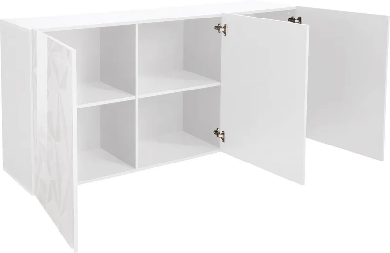 Home affaire Sideboard Prisma Breite 181, Kommode 3 Türen, Anrichte, Front mit elegantem Siebdruck, grifflos, viel Stauraum, Weiß, – Produktbild 3 von 5