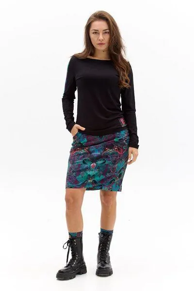 KOKOworld Rock Panama – Eng anliegender – In Knielänge – Wickelschnitt – Praktische Tasche – Farbenfroher einzigartiger Print von KOKOworld – Fair produziert in Polen, Amanay (mehrfarbig), – Produktbild 3 von 4