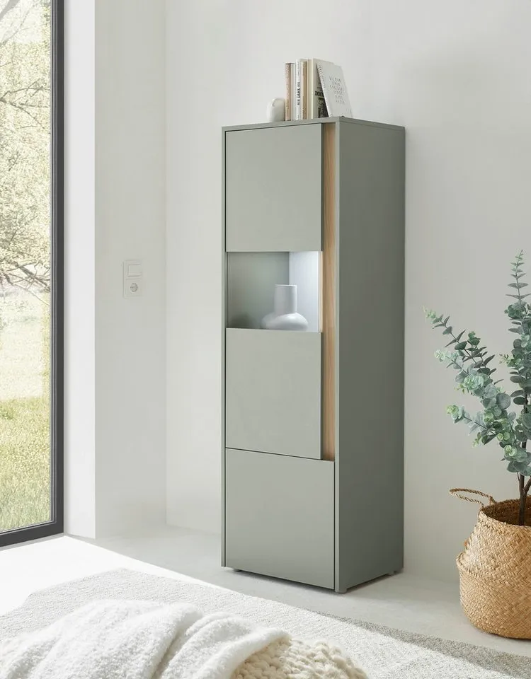 Home affaire Vitrine City/Giron, moderner Hochschrank, Glasvitrine zeitlos, modern, ausreichend Stauraum, vielseitig einsetzbar, Grün, – Produktbild 1 von 5