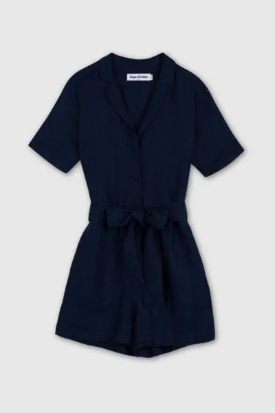 Kings Of Indigo Kings Of Indigo JANELLE PLAYSUIT | WORKER BLUE LINEN, Blue, – Produktbild 1 von 4