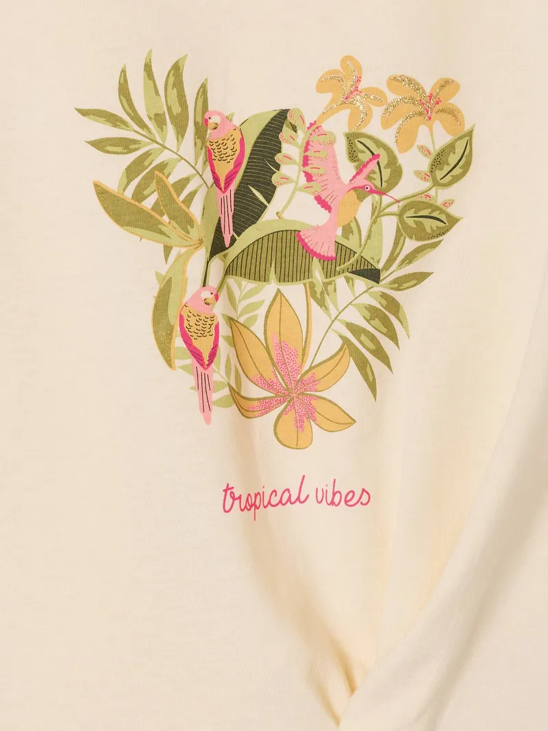 Vertbaudet Top mit Print & Zierknoten am Saum Mädchen, Wollweiß, – Produktbild 3 von 3