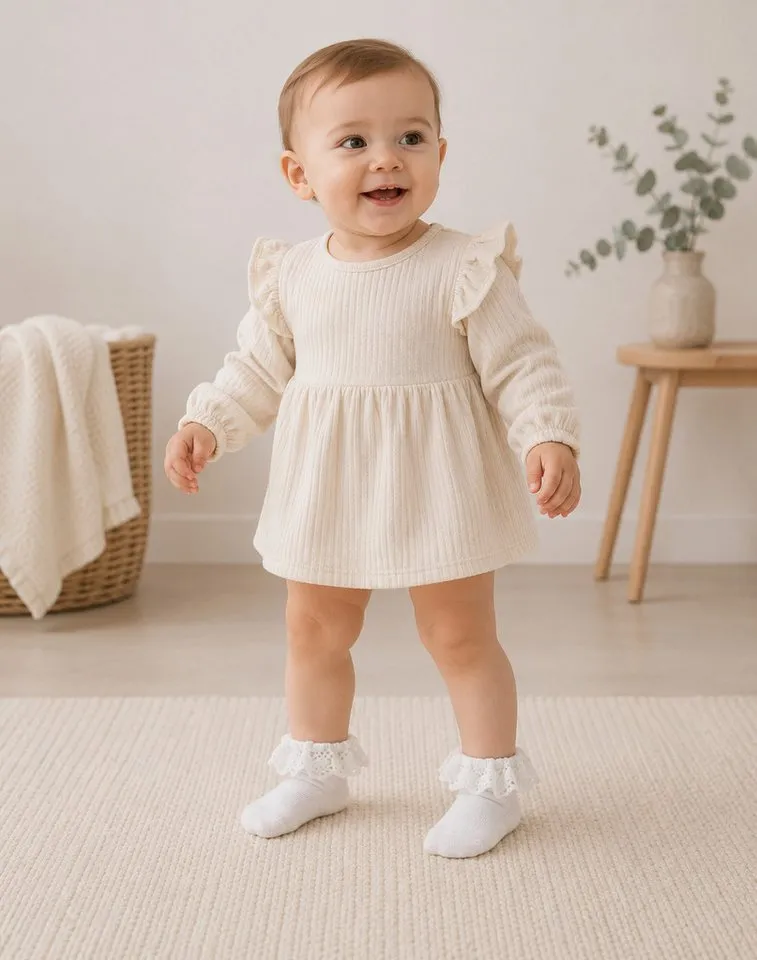 bistyle bistyle Kurzsocken Baby Socken mit Spitze, Bio-Baumwolle, Nahtlose Zehen, 4er Pack (4er Pack), Weiß, – Produktbild 5 von 5