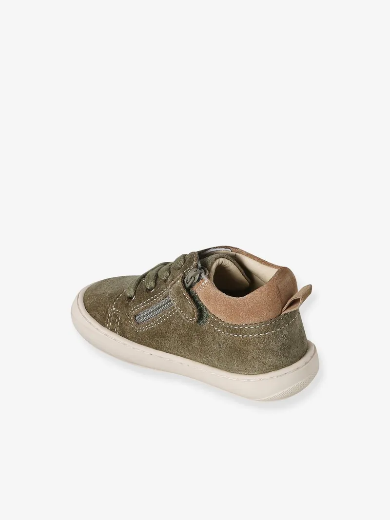 Vertbaudet Vertbaudet Baby Lauflernschuhe mit Schnürung aus weichem Leder, Khaki, – Produktbild 3 von 4