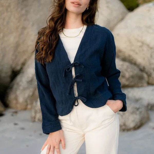 NORDLICHT NORDLICHT Musselin Jacke Janne aus 100% Bio-Baumwolle, Blau, – Produktbild 1 von 4