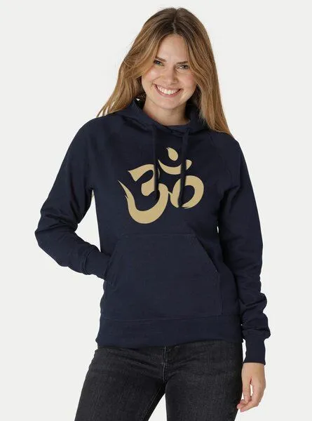Peaces.bio - handbedruckte Biomode Peaces.bio - handbedruckte Biomode Bio-Damen-Kapuzensweater Om, Blau, – Produktbild 2 von 2