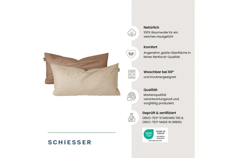Schiesser Schiesser Kissenhüllen Doubleface aus weicher Baumwolle mit edlem Melangeeffekt in Wendeoptik, (2 Stück), OEKO-TEX® MADE IN GREEN, Beige, – Produktbild 1 von 5