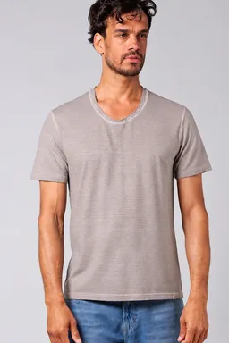 HempAge Hempage Herren vegan T-Shirt Mit Hochgekrempeltem V-Ausschnitt Distel Beige – Produktbild 1 von 1